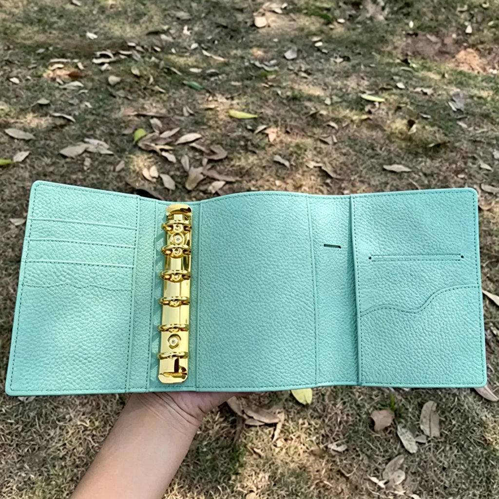 A7-Planer aus Vollnarbenleder, dreifach faltbar, 6-Ring-Nachfüllheft für Reisende, Skizzenbuch mit individueller Gravur