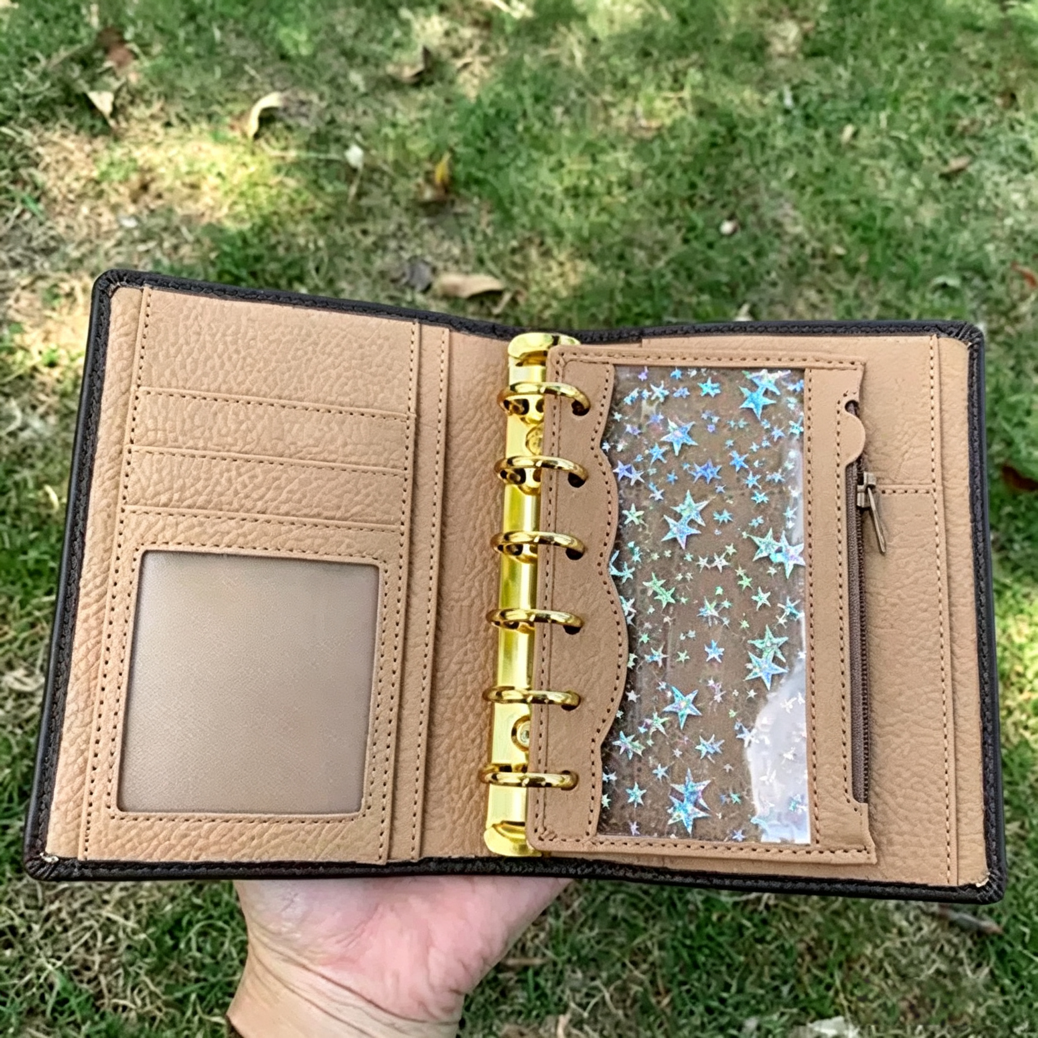 Full Grain Leather A7 Planner 6-Ring Refillable Binder Travelers Journal Sketchbook with Custom Engraving