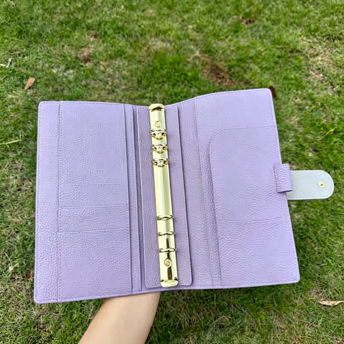Full Grain Leather Planner A5s/puo 6 Ring Refillable Binder in Grey and Lavender Travelers Journal 20 Ring Sketchbook with Custom Engraving