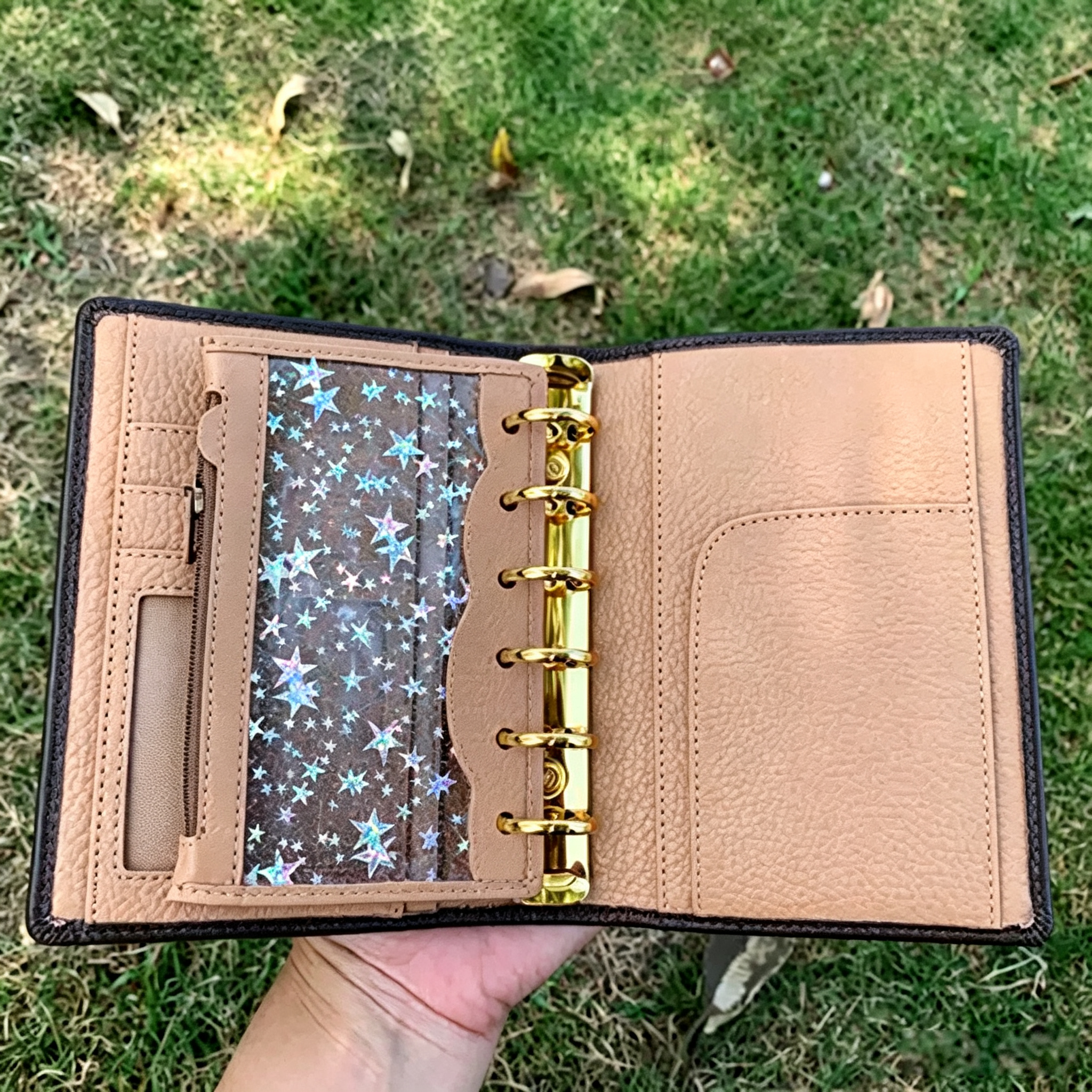 Full Grain Leather A7 Planner 6-Ring Refillable Binder Travelers Journal Sketchbook with Custom Engraving