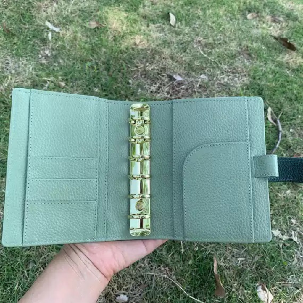 Vollnarbenleder A7 Planer 6-Ring nachfüllbarer Organizer Reisetagebuch Skizzenbuch mit individueller Gravur