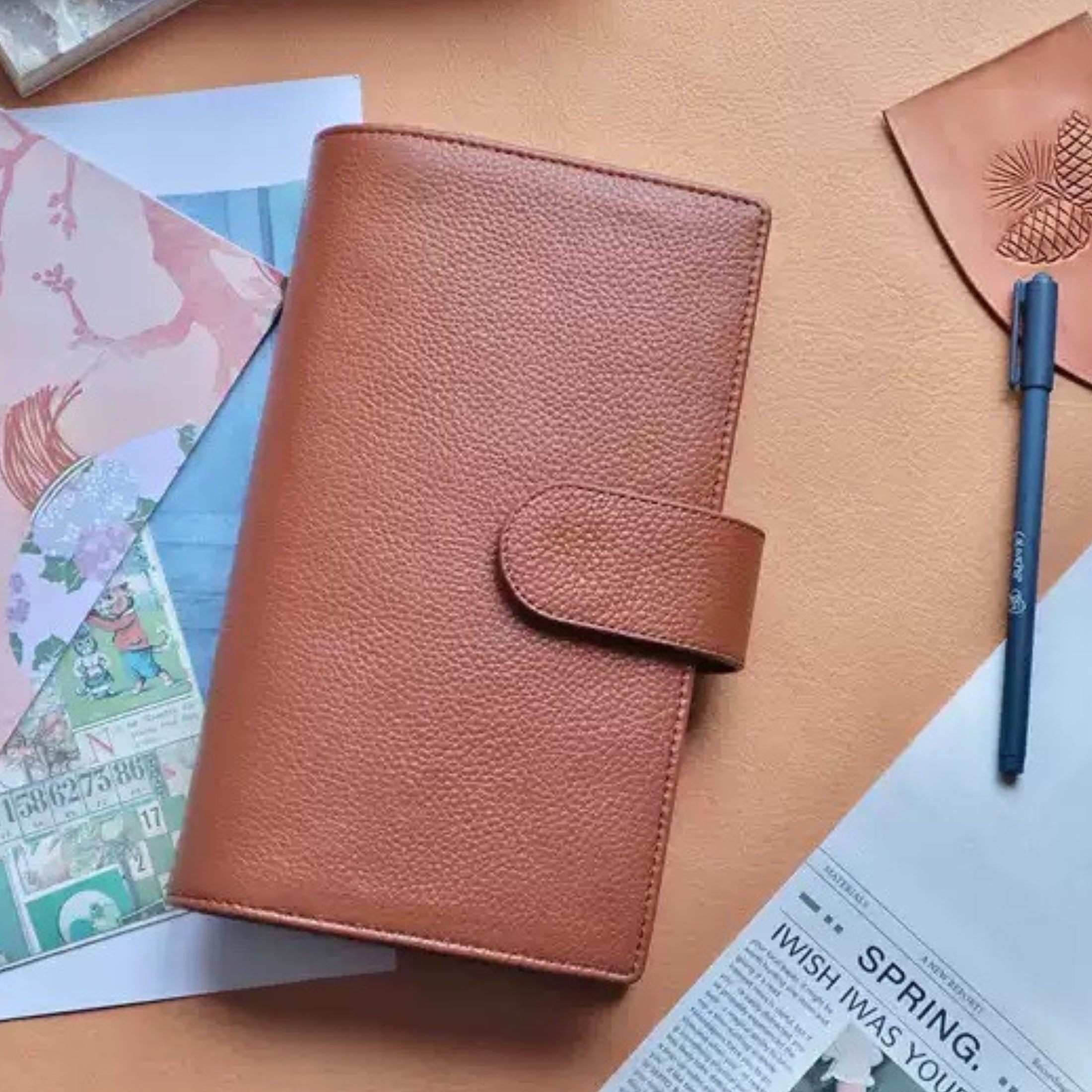 Organizer A5 aus Vollnarbenleder/PU, nachfüllbarer 6-Ring-Kalender, Reisetagebuch, Skizzenbuch mit 20 Ringen und individueller Gravur