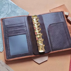 Full Grain Leather A7 Planner 6 Ring Refillable Binder Travelers Journal Sketchbook with Custom Engraving