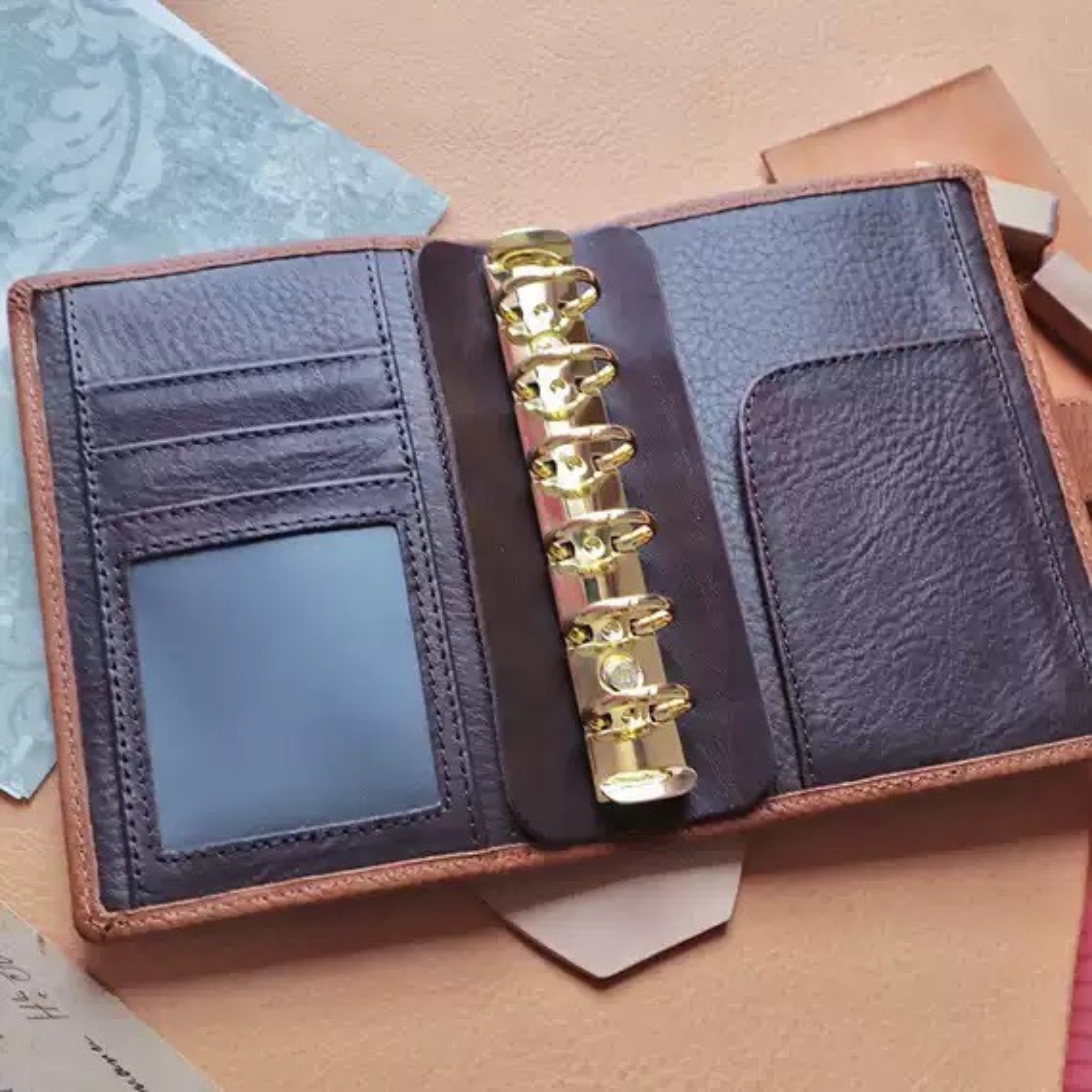 Full Grain Leather A7 Planner 6 Ring Refillable Binder Travelers Journal Sketchbook with Custom Engraving