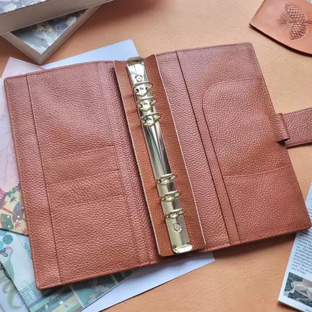 Organizer A5 aus Vollnarbenleder/PU, nachfüllbarer 6-Ring-Kalender, Reisetagebuch, Skizzenbuch mit 20 Ringen und individueller Gravur
