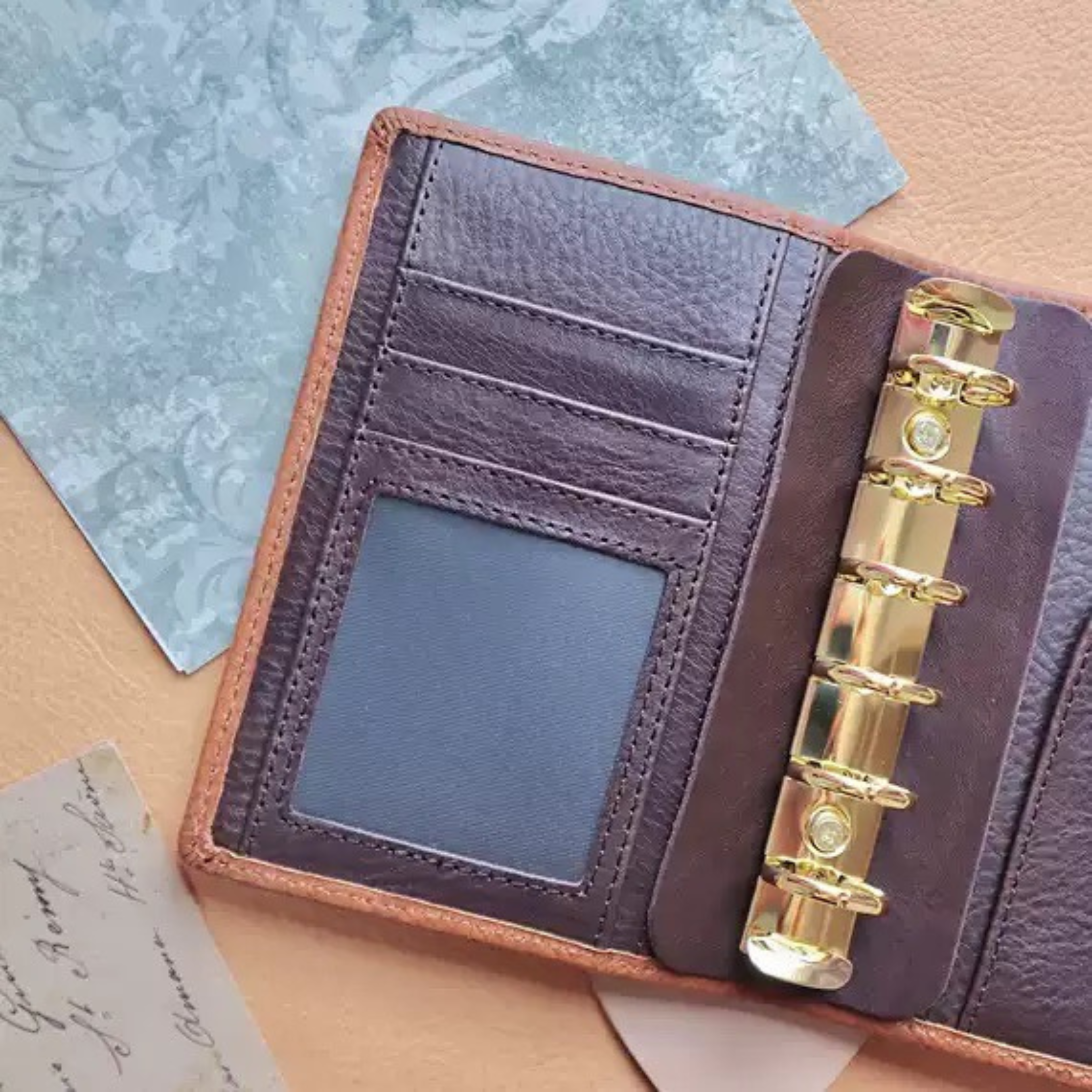 Full Grain Leather A7 Planner 6 Ring Refillable Binder Travelers Journal Sketchbook with Custom Engraving