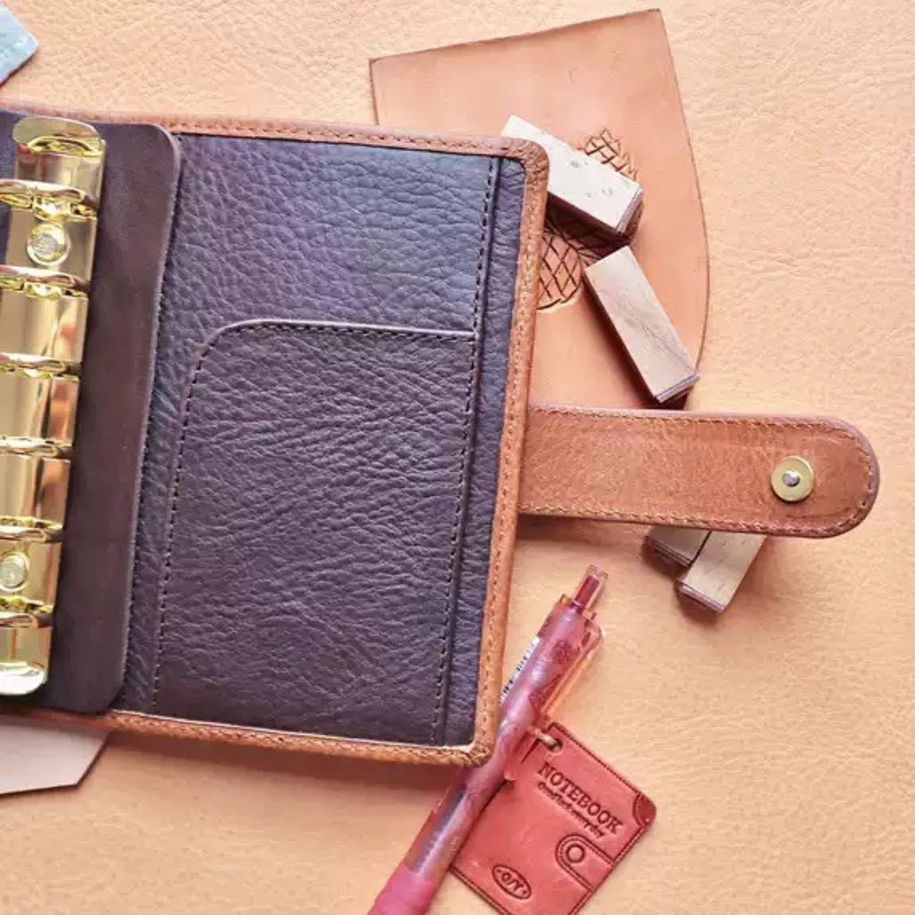 Full Grain Leather A7 Planner 6 Ring Refillable Binder Travelers Journal Sketchbook with Custom Engraving