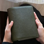 Full Grain Leather Binder A6 6-Ring Refillable Planner in Olive Green and Reddish Brown Travelers Journal Sketchbook with Custom Engraving