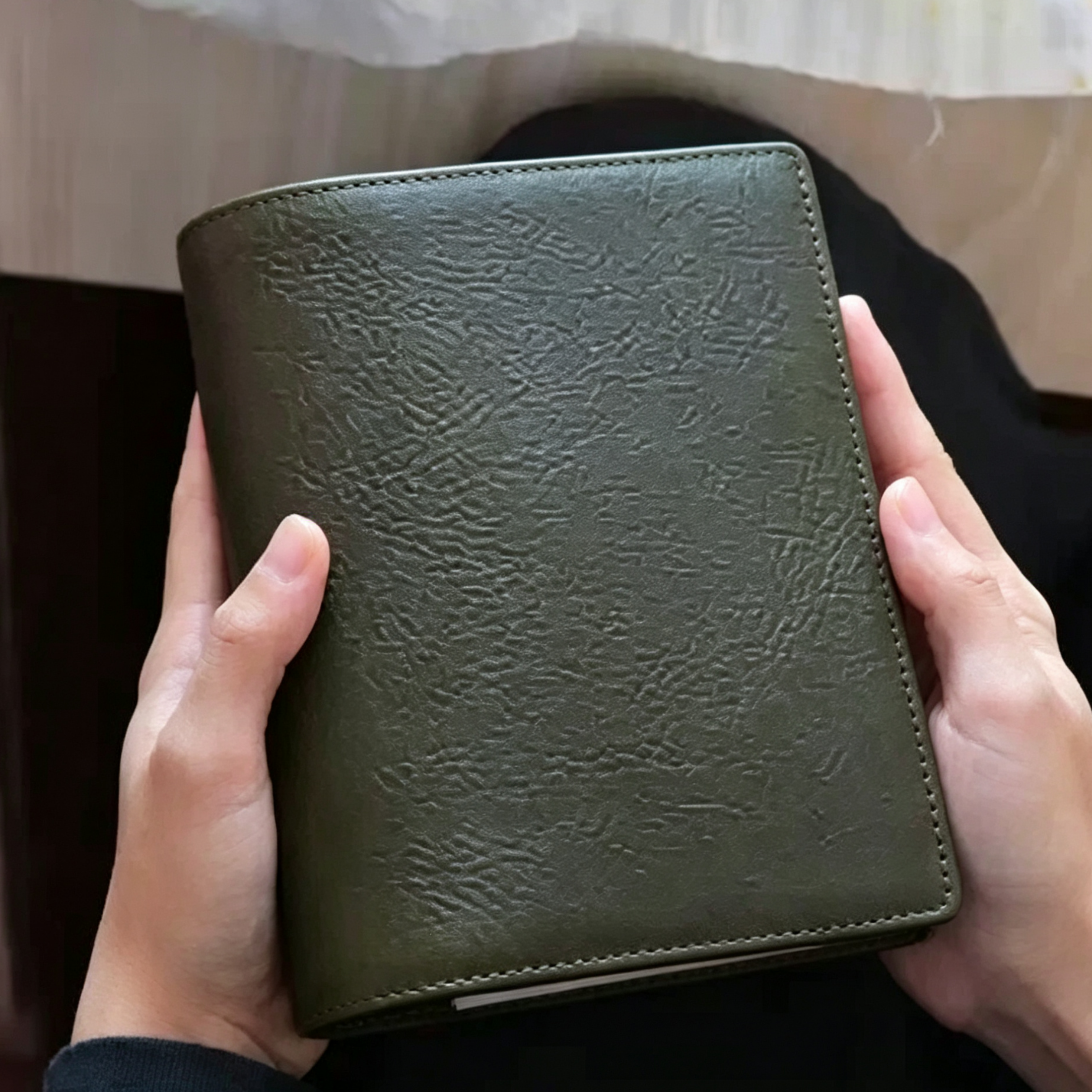 Full Grain Leather Binder A6 6-Ring Refillable Planner in Olive Green and Reddish Brown Travelers Journal Sketchbook with Custom Engraving