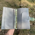 Full Grain Leather Planner A5s/puo 6 Ring Refillable Binder in Mint and Grey Travelers Journal 20 Ring Sketchbook with Custom Engraving