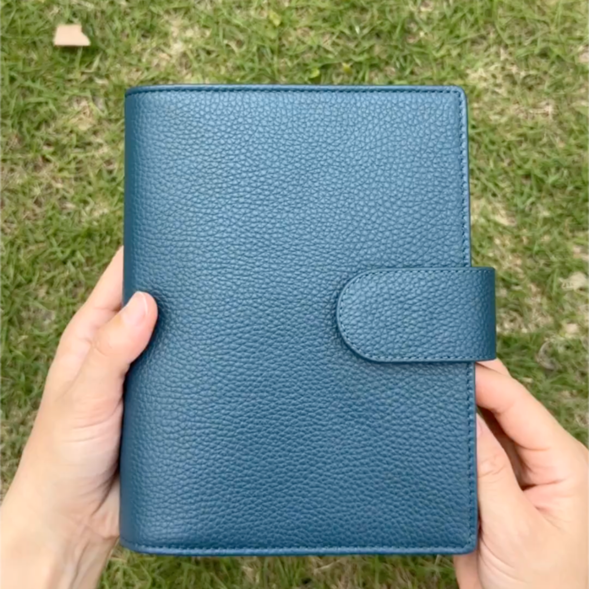 Full Grain Leather Binder A6 6-Ring Refillable A6FC Planner in Navy Blue and Olive Green Travelers Journal Sketchbook with Custom Engraving