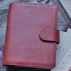 Full Grain Leather Binder A6 6-Ring Refillable Planner in Red and Coffee Travelers Journal Sketchbook with Customizable Engraving Journal