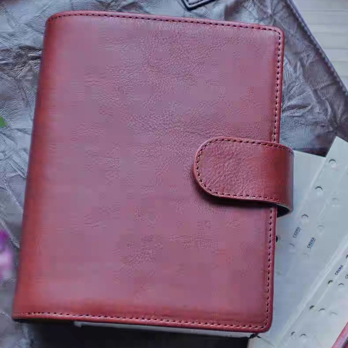 Full Grain Leather Binder A6 6-Ring Refillable Planner in Red and Coffee Travelers Journal Sketchbook with Customizable Engraving Journal