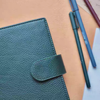 Full Grain Leather Planner A6 Personal Wide 6 Ring Refillable Binder in Green Travelers Journal Sketchbook with Custom Engraving