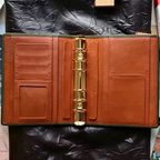 Full Grain Leather Binder A6 6-Ring Refillable Planner in Olive Green and Reddish Brown Travelers Journal Sketchbook with Custom Engraving