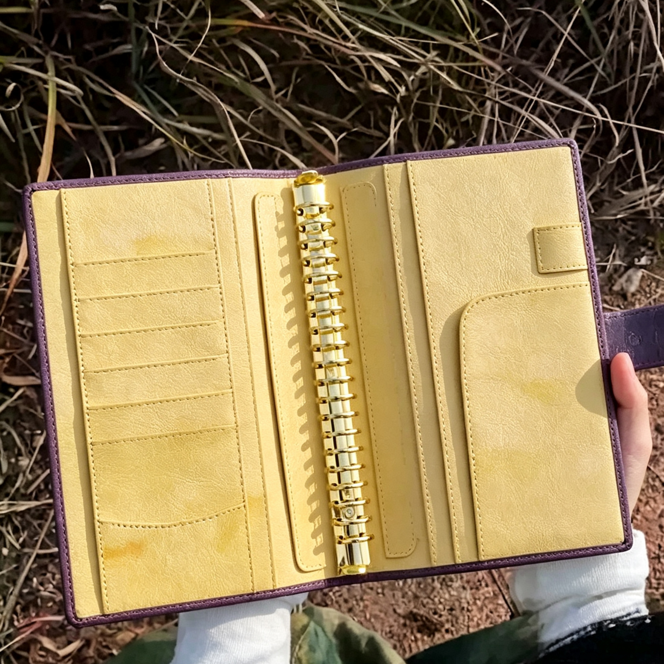 Notizbuch aus Vollnarbenleder A5s/puo mit 6 Ringen, nachfüllbarer Organizer, Reisetagebuch, Skizzenbuch mit individueller Gravur