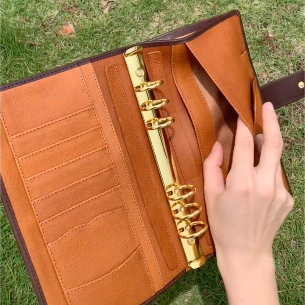 Notizbuch aus Vollnarbenleder A5s/puo mit 6 Ringen, nachfüllbarer Organizer, Reisetagebuch, Skizzenbuch mit individueller Gravur