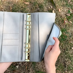 Full Grain Leather Planner A5s/puo 6 Ring Refillable Binder in Mint and Grey Travelers Journal 20 Ring Sketchbook with Custom Engraving