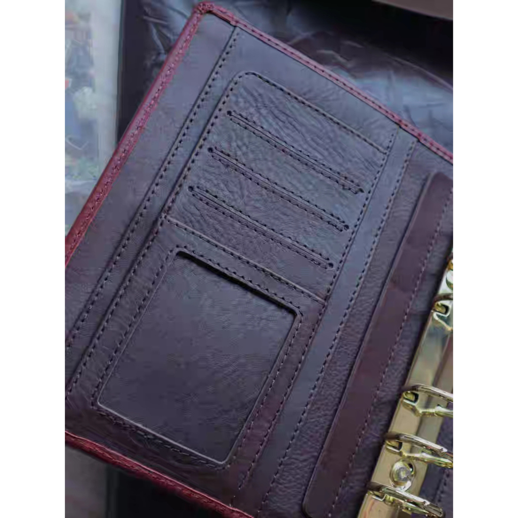Full Grain Leather Binder A6 6-Ring Refillable Planner in Red and Coffee Travelers Journal Sketchbook with Customizable Engraving Journal