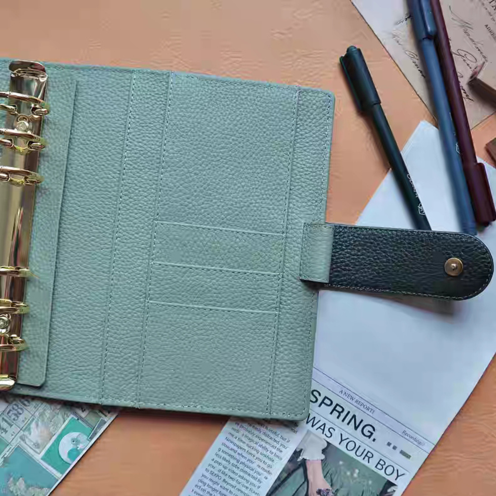 Full Grain Leather Planner A6 Personal Wide 6 Ring Refillable Binder in Green Travelers Journal Sketchbook with Custom Engraving
