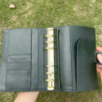 Full Grain Leather Binder A6 6-Ring Refillable A6FC Planner in Navy Blue and Olive Green Travelers Journal Sketchbook with Custom Engraving