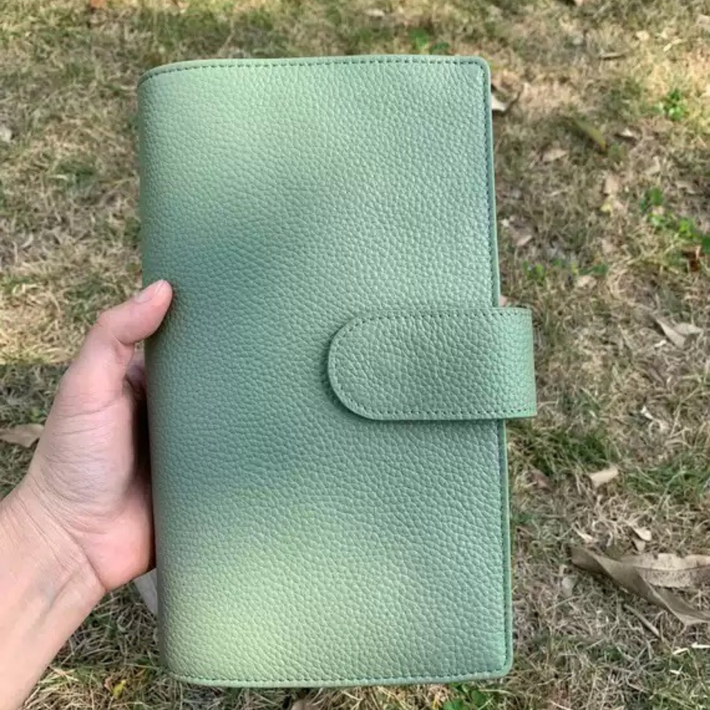 Full Grain Leather Planner A5s/puo 6 Ring Refillable Binder in Mint and Grey Travelers Journal 20 Ring Sketchbook with Custom Engraving