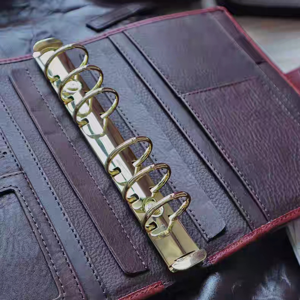 Full Grain Leather Binder A6 6-Ring Refillable Planner in Red and Coffee Travelers Journal Sketchbook with Customizable Engraving Journal