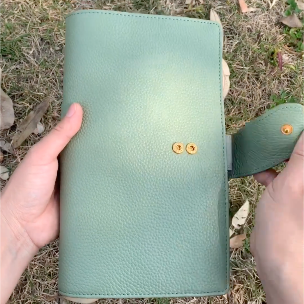 Full Grain Leather Planner A5s/puo 6 Ring Refillable Binder in Mint and Grey Travelers Journal 20 Ring Sketchbook with Custom Engraving