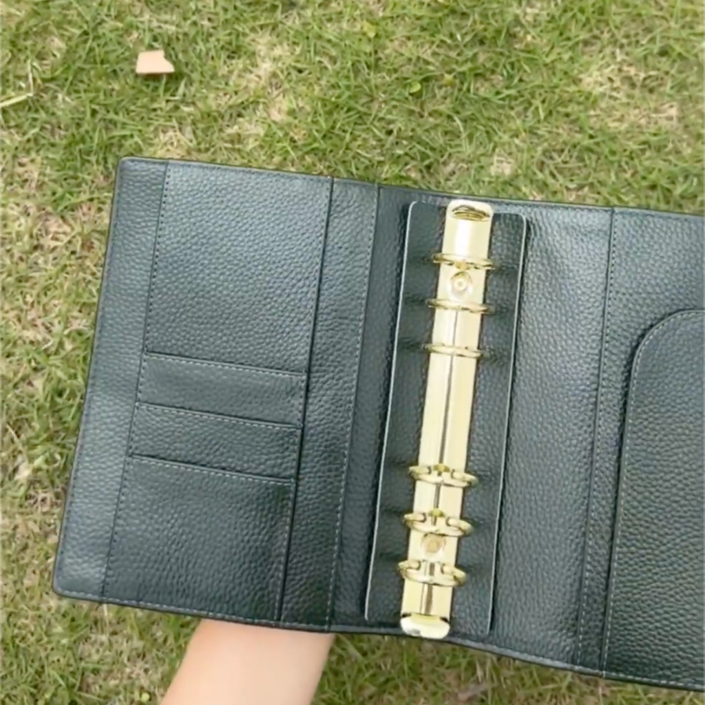 Full Grain Leather Binder A6 6-Ring Refillable A6FC Planner in Navy Blue and Olive Green Travelers Journal Sketchbook with Custom Engraving