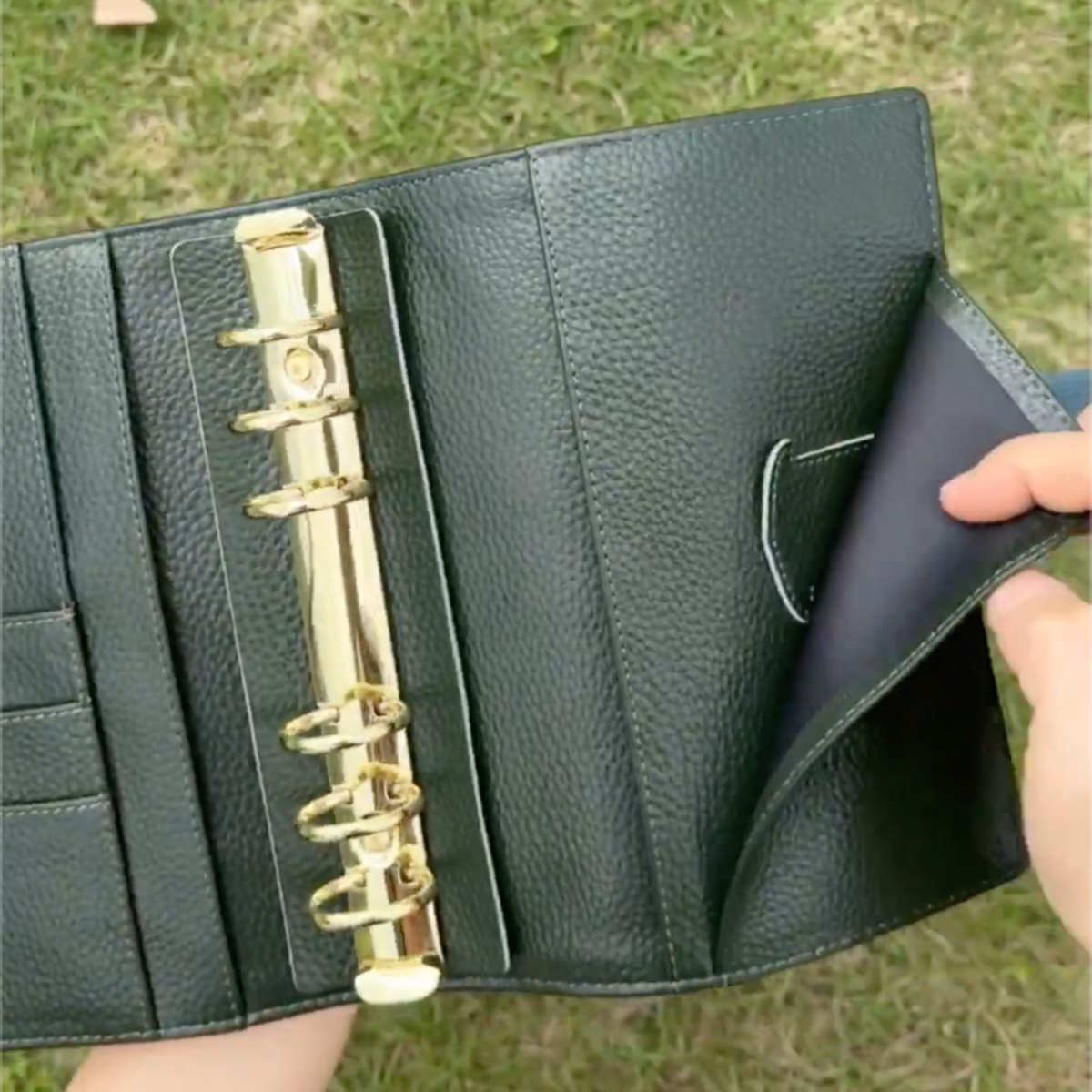 Full Grain Leather Binder A6 6-Ring Refillable A6FC Planner in Navy Blue and Olive Green Travelers Journal Sketchbook with Custom Engraving