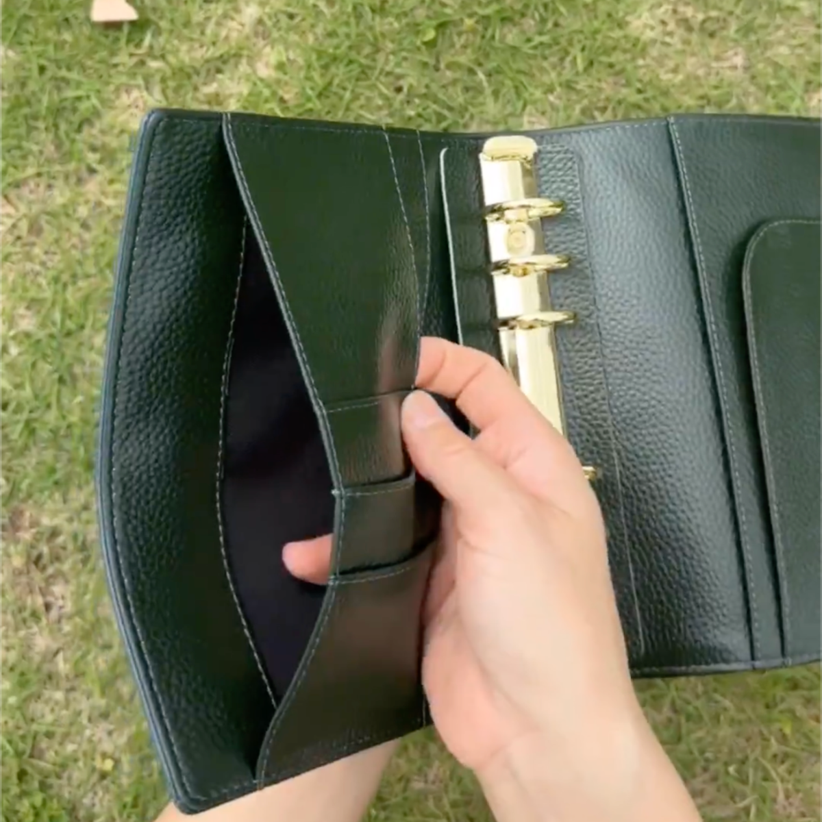 Full Grain Leather Binder A6 6-Ring Refillable A6FC Planner in Navy Blue and Olive Green Travelers Journal Sketchbook with Custom Engraving