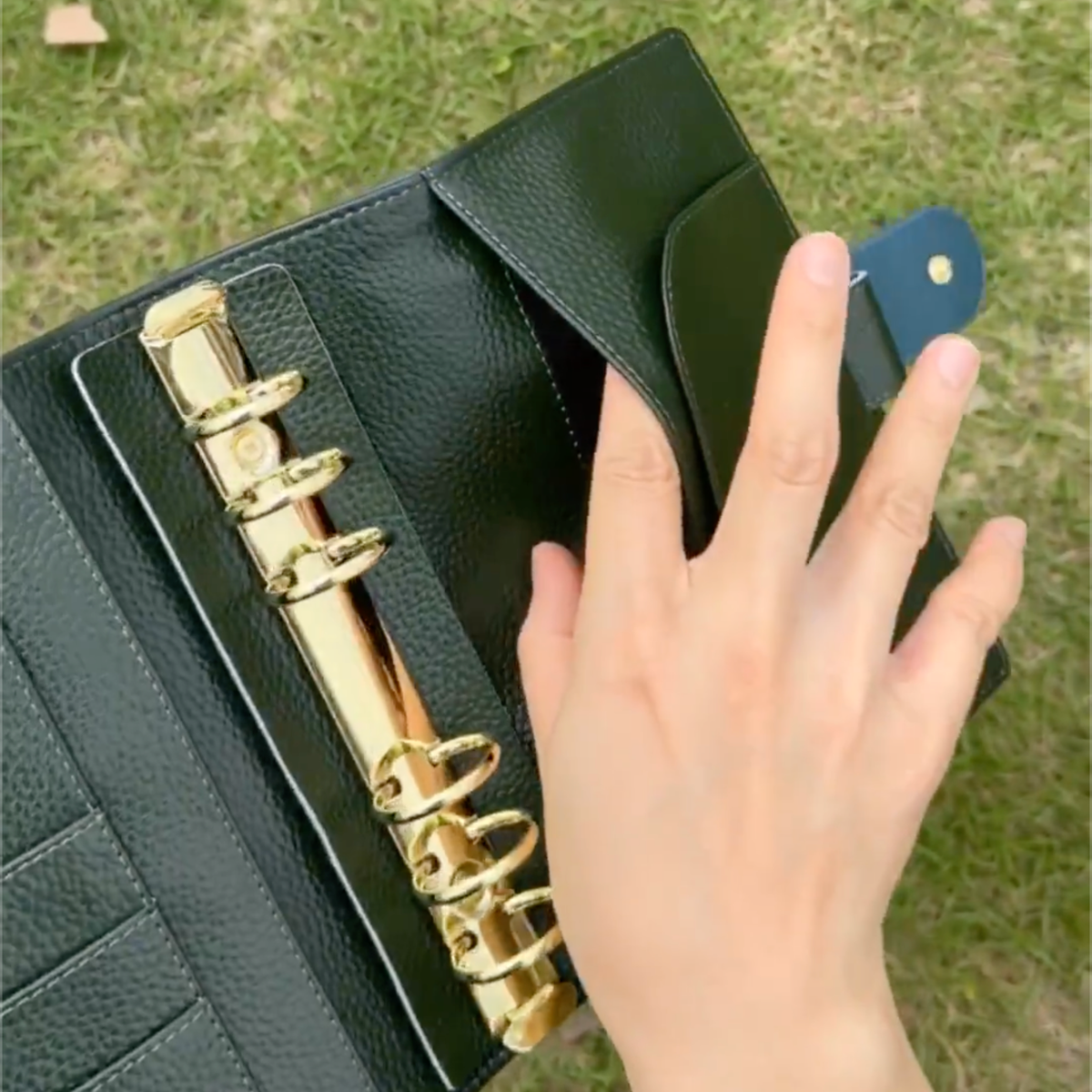 Full Grain Leather Binder A6 6-Ring Refillable A6FC Planner in Navy Blue and Olive Green Travelers Journal Sketchbook with Custom Engraving