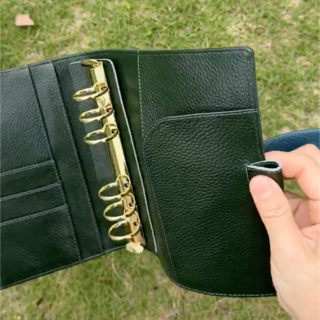 Full Grain Leather Binder A6 6-Ring Refillable A6FC Planner in Navy Blue and Olive Green Travelers Journal Sketchbook with Custom Engraving