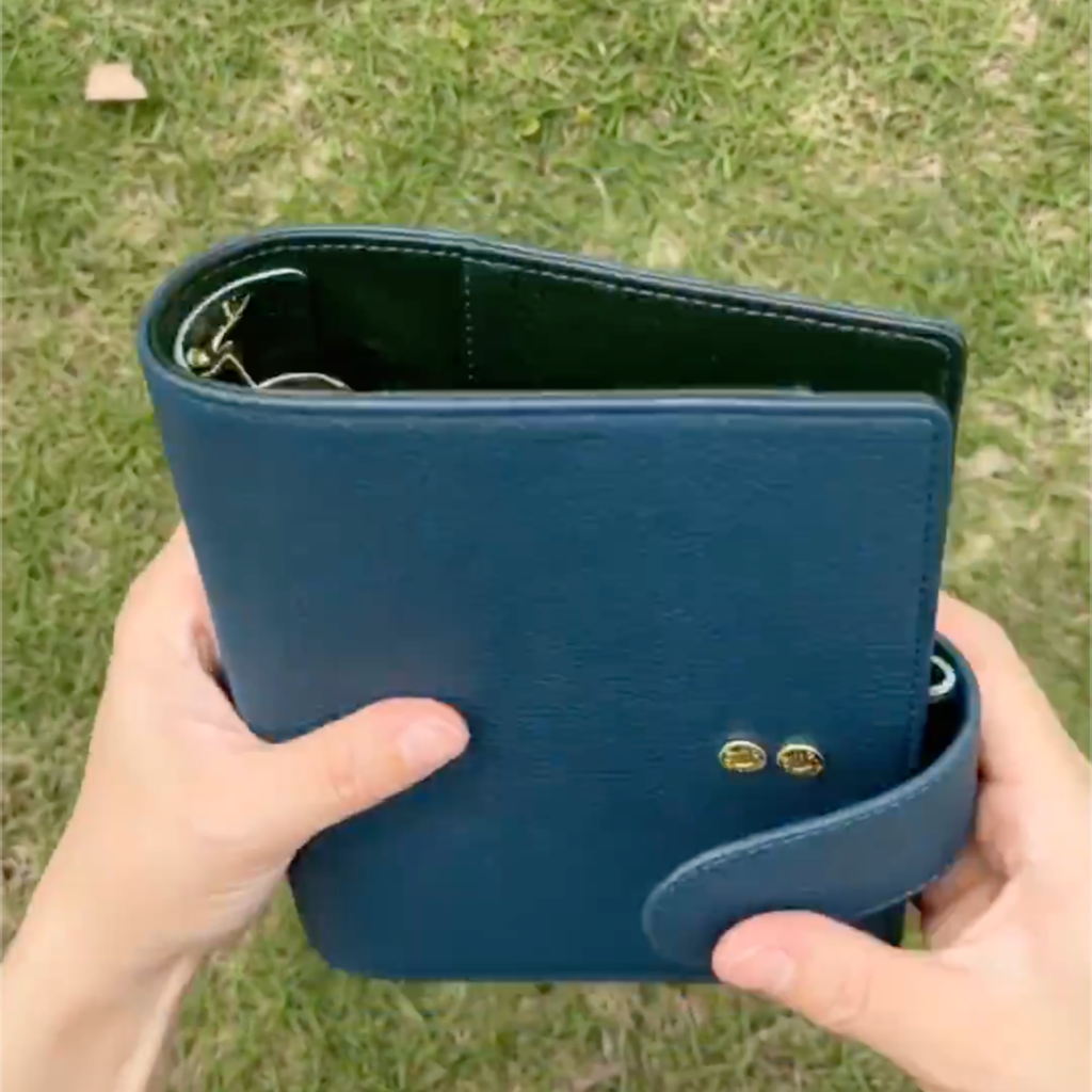 Full Grain Leather Binder A6 6-Ring Refillable A6FC Planner in Navy Blue and Olive Green Travelers Journal Sketchbook with Custom Engraving