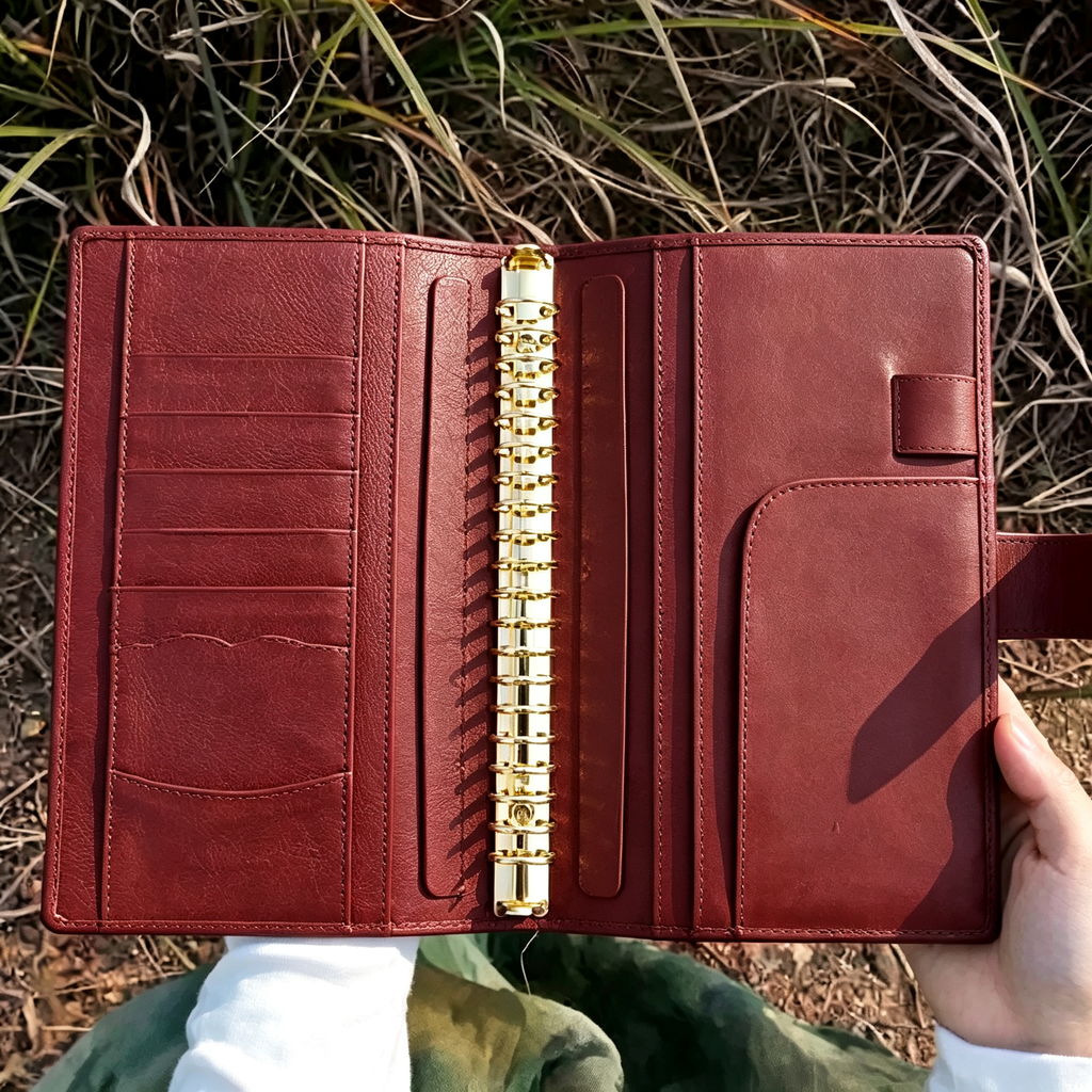 Notizbuch aus Vollnarbenleder A5s/puo mit 6 Ringen, nachfüllbarer Organizer, Reisetagebuch, Skizzenbuch mit individueller Gravur