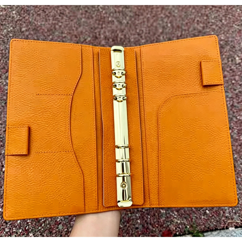 Full Grain Leather Planner A5s/puo 6 Ring Refillable Binder in Blue and Orange Travelers Journal 20 Ring Sketchbook with Custom Engraving