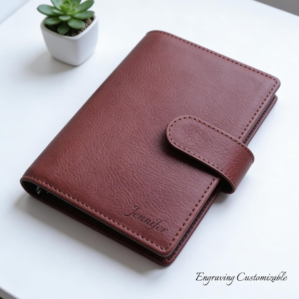 Vollnarbenleder A7 Organizer 6-Ring nachfüllbarer Planer Reise-Tagebuch Skizzenbuch mit individueller Gravur