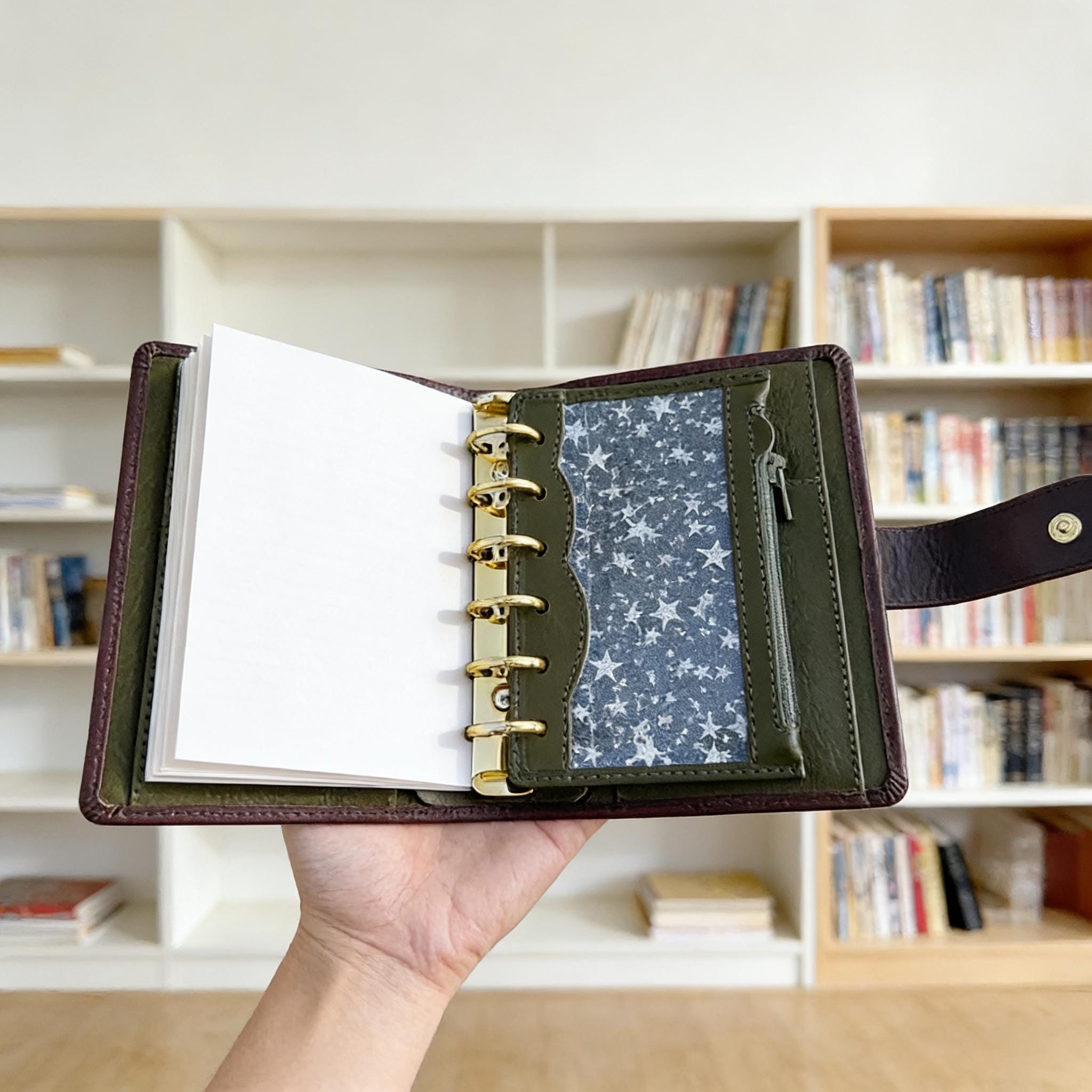 Vollnarbenleder Mini-Planer 6-Ring nachfüllbarer Terminkalender Reisetagebuch Skizzenbuch mit individueller Gravur