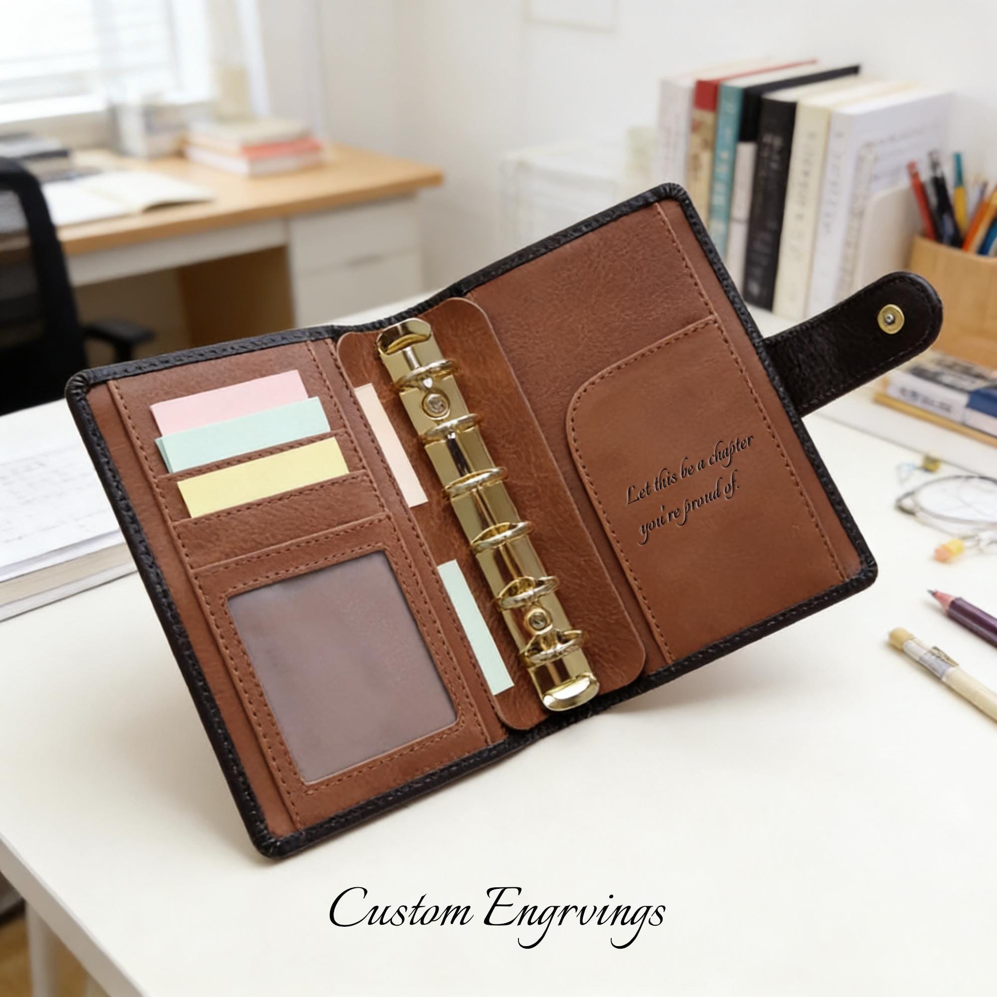 Vollnarbenleder A7 Organizer Mini Größe 6 Ringe Nachfüllbarer Planer Reisetagebuch Skizzenbuch mit individueller Gravur