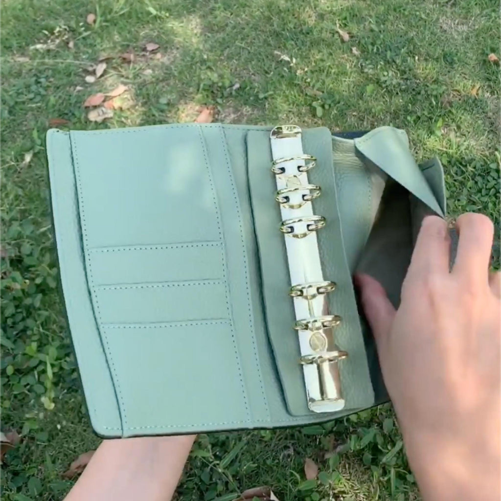 Vollnarbenleder-Ordner A6 mit 6 Ringen, nachfüllbarer Planer, Reisetagebuch, Skizzenbuch mit individueller Gravur