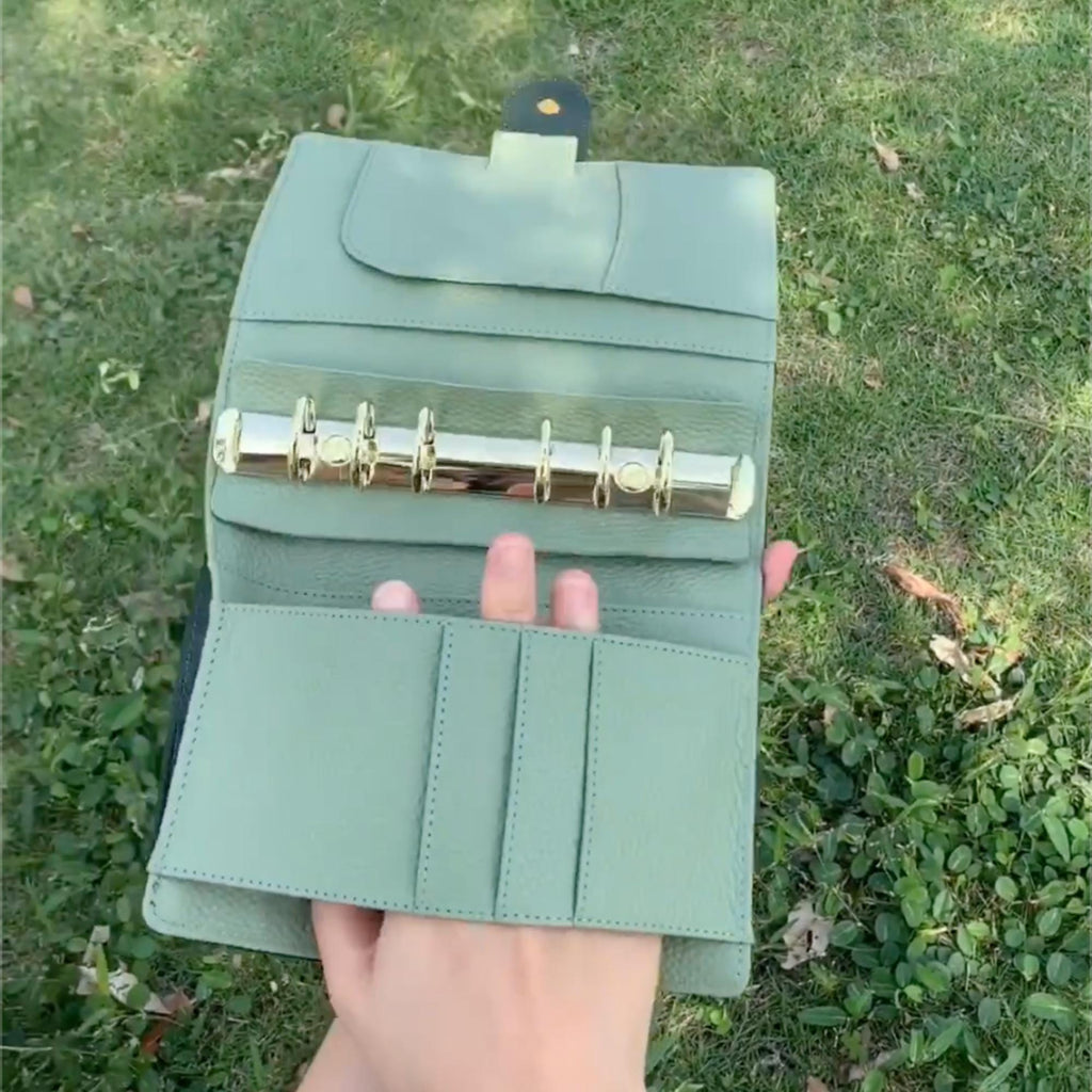 Vollnarbenleder-Ordner A6 mit 6 Ringen, nachfüllbarer Planer, Reisetagebuch, Skizzenbuch mit individueller Gravur