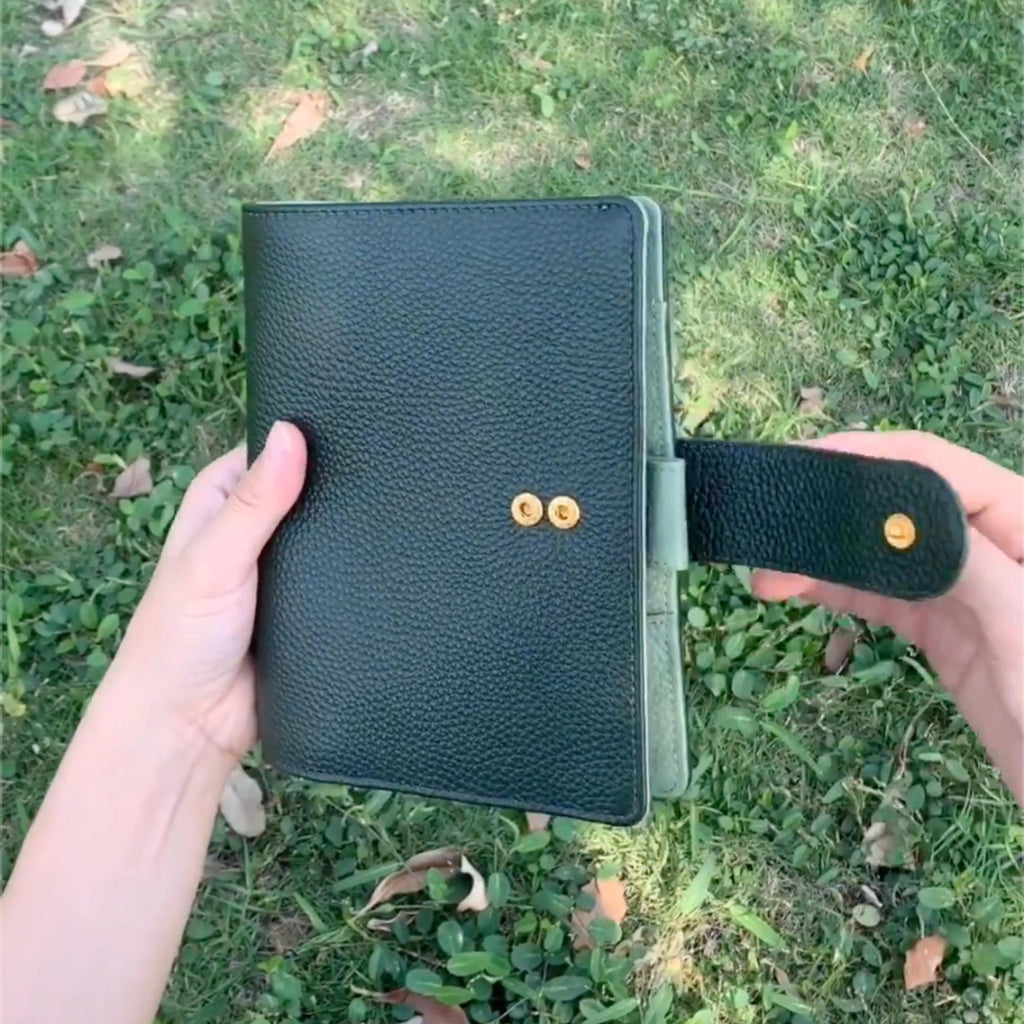 Vollnarbenleder-Ordner A6 mit 6 Ringen, nachfüllbarer Planer, Reisetagebuch, Skizzenbuch mit individueller Gravur