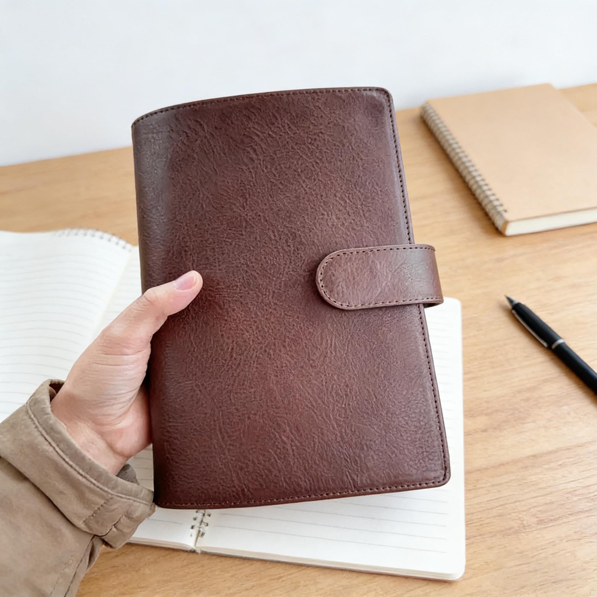 Notizbuch aus Vollnarbenleder A5s/puo mit 6 Ringen, nachfüllbarer Organizer, Reisetagebuch, Skizzenbuch mit individueller Gravur