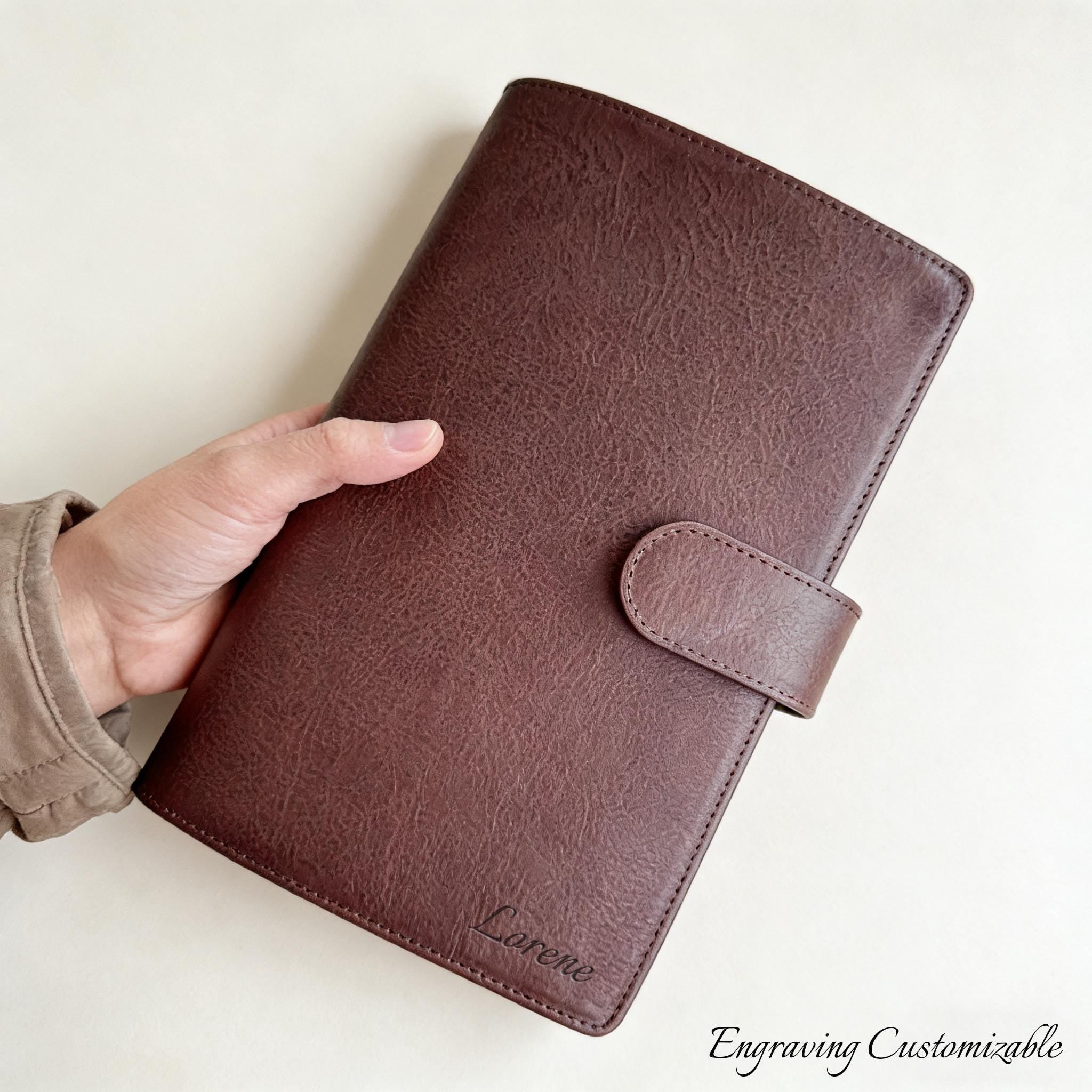 Notizbuch aus Vollnarbenleder A5s/puo mit 6 Ringen, nachfüllbarer Organizer, Reisetagebuch, Skizzenbuch mit individueller Gravur
