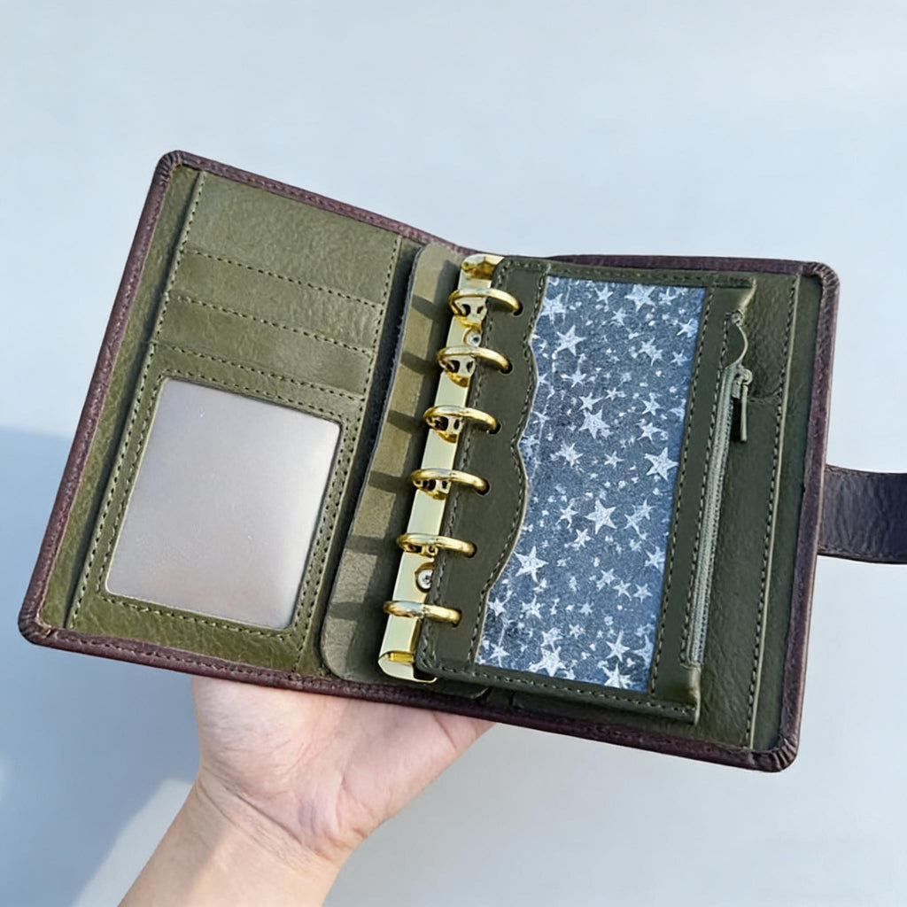 Vollnarbenleder Mini-Planer 6-Ring nachfüllbarer Terminkalender Reisetagebuch Skizzenbuch mit individueller Gravur