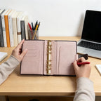 Vollnarbenleder-Binder A6, 6-Ring-Nachfüllplaner, Reisetagebuch, Skizzenbuch mit individueller Gravur
