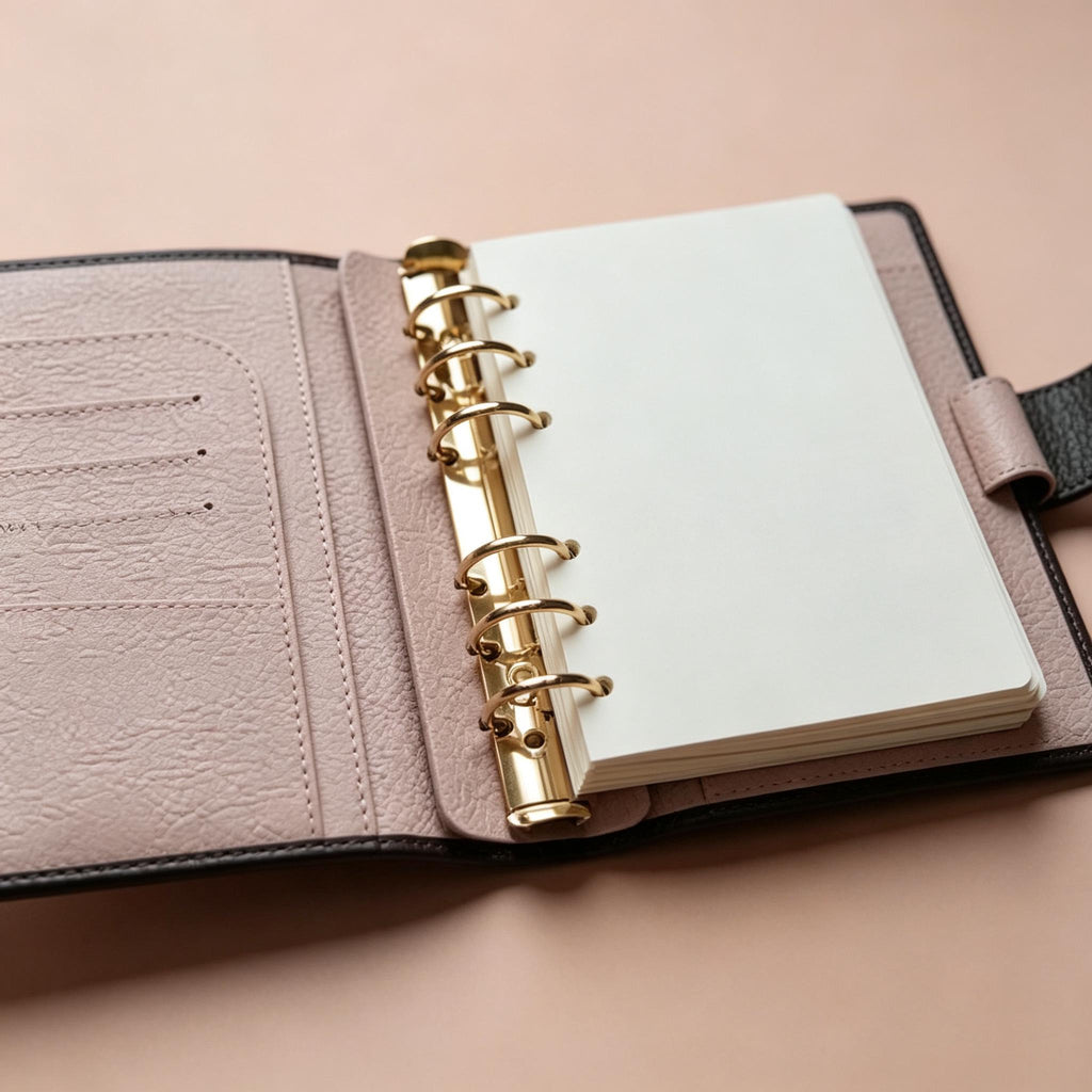 Vollnarbenleder-Binder A6, 6-Ring-Nachfüllplaner, Reisetagebuch, Skizzenbuch mit individueller Gravur
