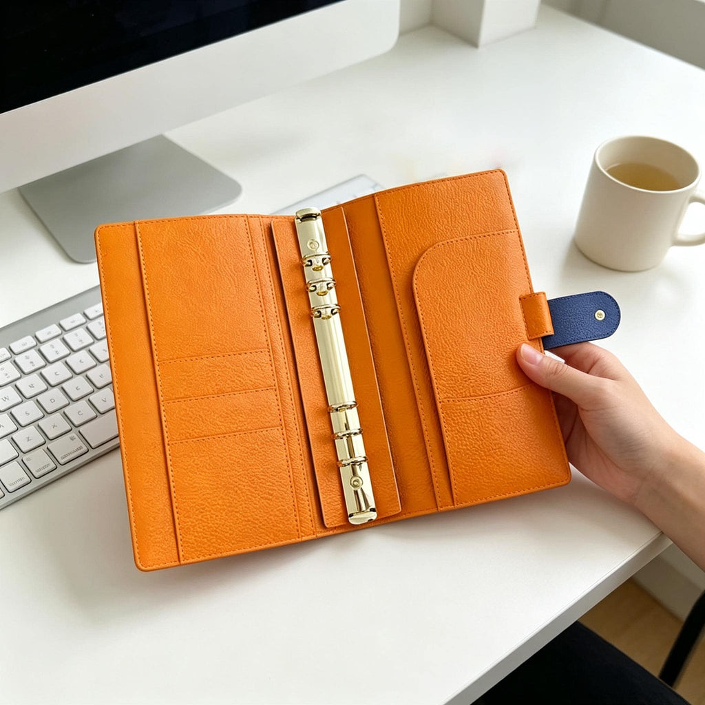 Organizer A5 aus Vollnarbenleder/PU, nachfüllbarer 6-Ring-Kalender, Reisetagebuch, Skizzenbuch mit 20 Ringen und individueller Gravur