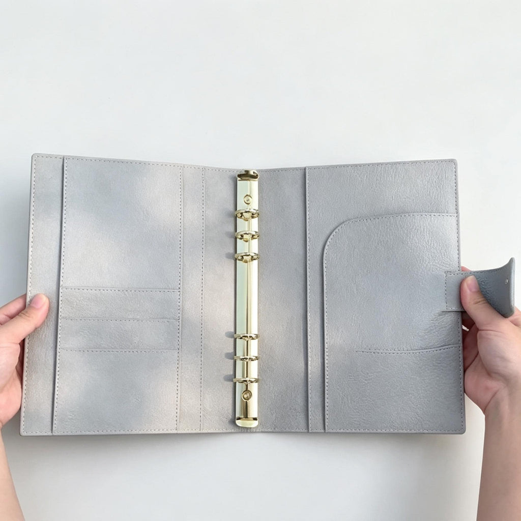 Notizbuch-Einband aus Vollnarbenleder, A5, 6-Ringbuch, nachfüllbarer Organizer, Reisetagebuch, Skizzenbuch mit individueller Gravur