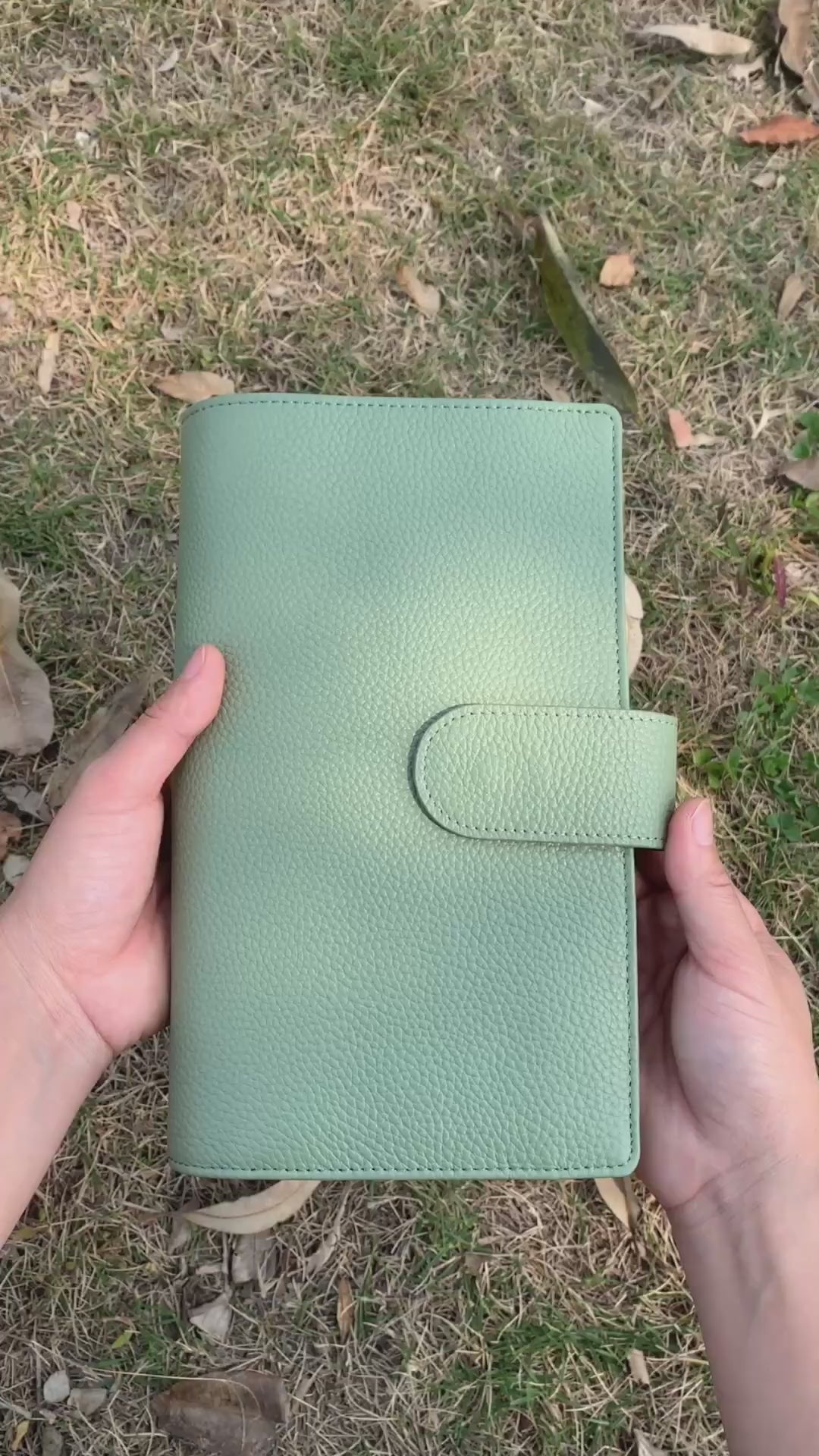 Full Grain Leather Planner A5s/puo 6 Ring Refillable Binder in Mint and Grey Travelers Journal 20 Ring Sketchbook with Custom Engraving
